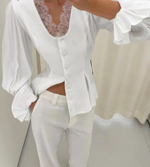 Lace Spliced Flare Blouse