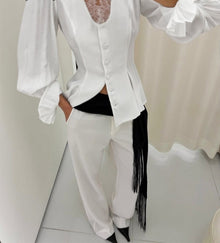 Lace Spliced Flare Blouse