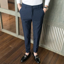 Pinstripe Slim Trousers — blue