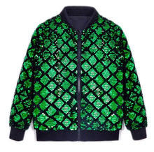 Gold Sequin Varsity Jacket — Green
