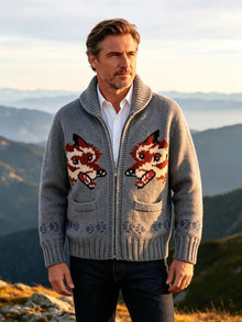 Cream Geometric Cardigan — Gray