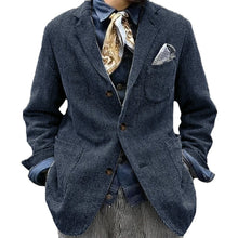 Herringbone Tweed Blazer — Navy Blue .