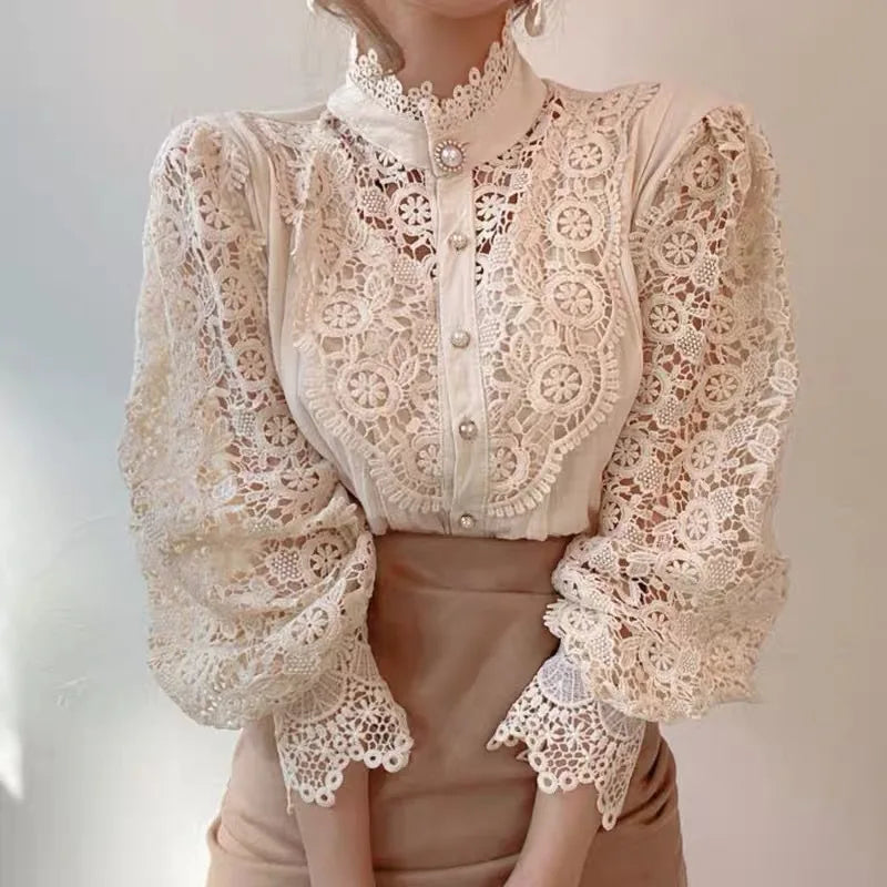 Lace Balloon Sleeve Blouse