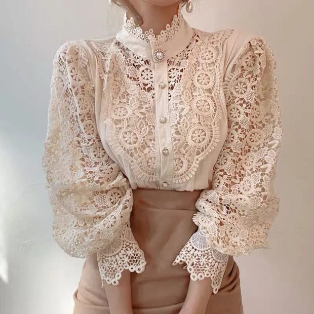 Lace Balloon Sleeve Blouse