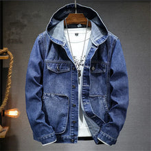 Hooded Denim Jacket — Dark blue