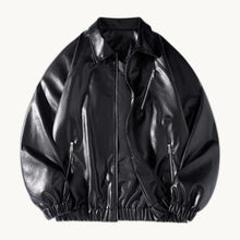 Lapel Leather Bomber - Black