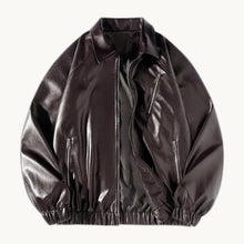 Lapel Leather Bomber - Brown