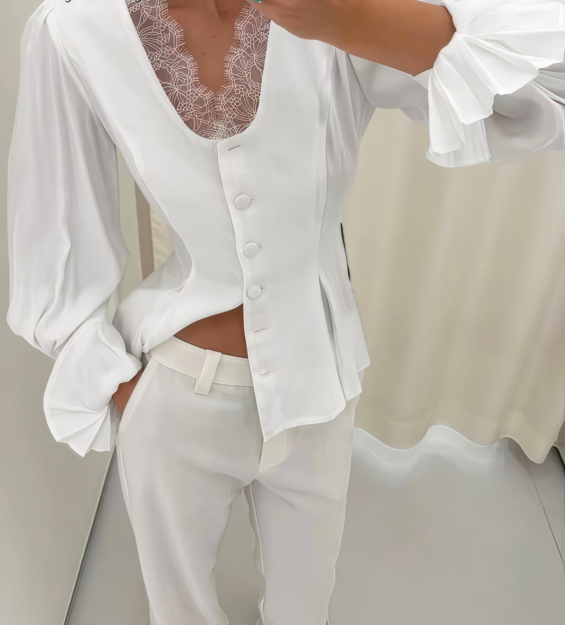 Lace Spliced Flare Blouse
