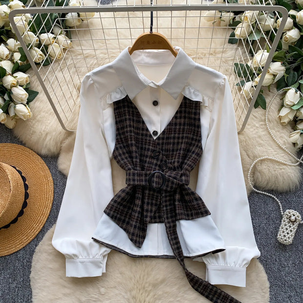 Plaid Panel Blouse