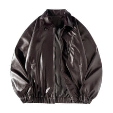 Lapel Leather Bomber — brown