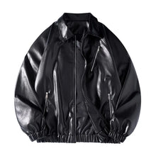Lapel Leather Bomber — black