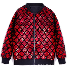 Gold Sequin Varsity Jacket — Red