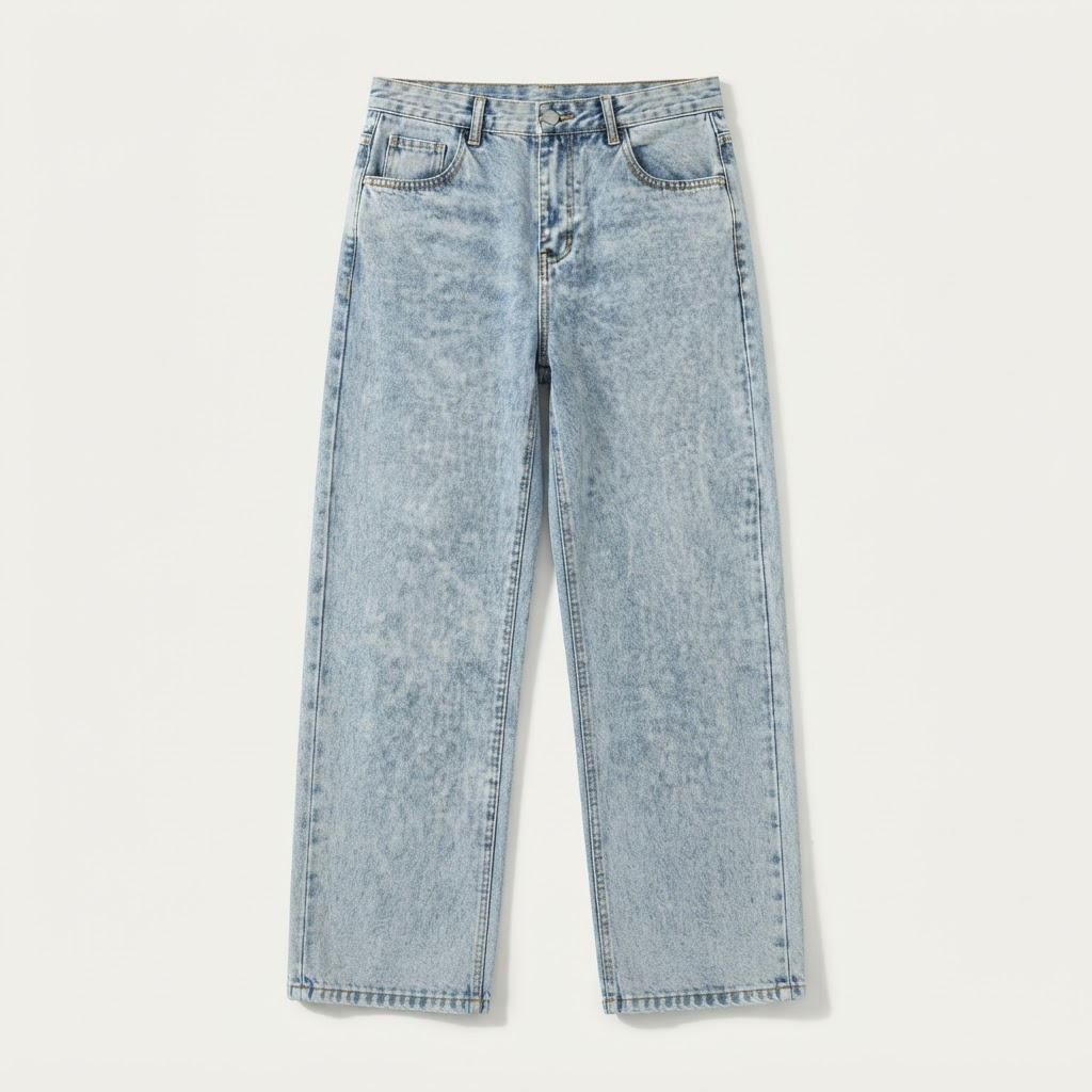 Snow Wash Wide-Leg Jeans