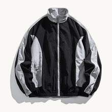 Stand Collar Varsity Jacket - Black Grey